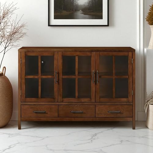 Image of The Attic Suzelle Sideboard|Multipurpose Cabinet for Kitchen and Living Room Storage|Crockery Storage|Solid Sheesham Wood|Honey Matte Finish