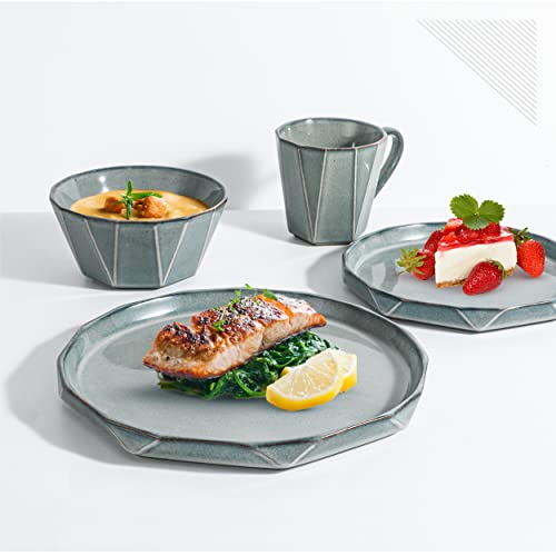 Table 12 16-Piece Dinnerware Set, Stonewashed Dinnerware Set For 4 Including Dinner Plates, Dessert & Salad Plates, Bowls, Mugs, Modern Kitchen Set #TOP4