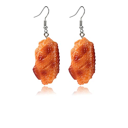 ONLYJUMP PVC Simulation Fried Chickens Food Dangle Earrings for Women Handmade Barbecue Food Resin Legs Wings Chicken Roasted Duck Funny Earrings Creative Jewelry (Wings 2)