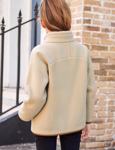 Kids Girls Boys Sherpa Fleece Jackets with Pockets Stand Collar Windproof Coat Soft Fur Lined Outwear 3-15 Years2