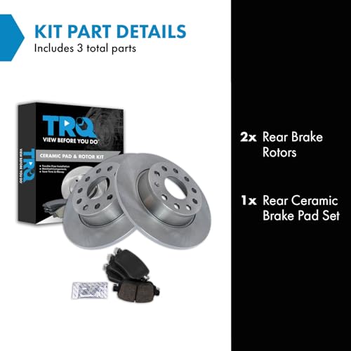 Image of TRQ Rear Brake Pad and Rotor Set Ceramic Compatible with 2015-2021 Volkswagen Golf SportWagen GTI Passat 2017-2019 Golf Alltrack
