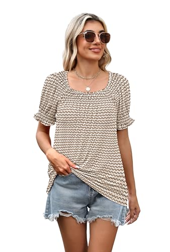 Image of WIHOLL Womens Short Sleeve Square Neck Summer Tops Dressy Casual Blouses Trendy Clothes 2026