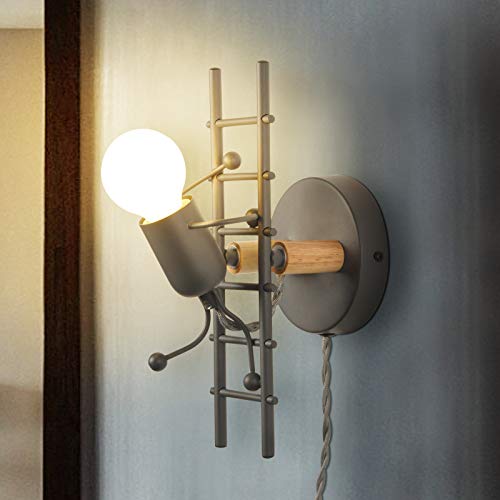 LUSTORM 1 Wandleuchte mit Kabelstecker, dekorativ für Wohnzimmer, moderne dunkelgraue Wandleuchte, Treppendesign mit Schalter, Metall E27 Halterung, Sockel für Schlafzimmer, Kinder, Lesen Cover