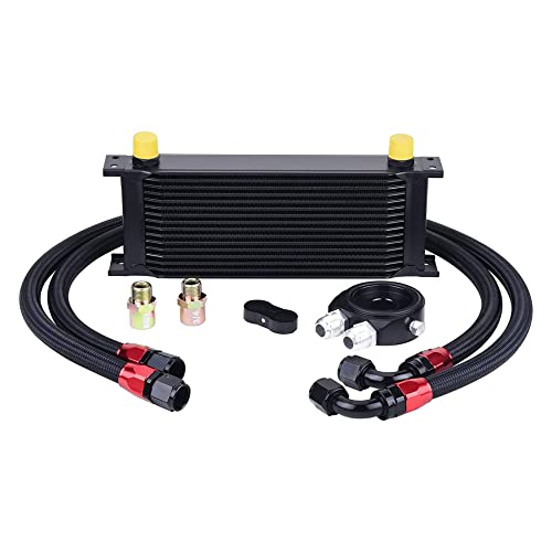 EVIL ENERGY 16 Row Oil Cooler Kit, 10AN Transmission Engine Cooler Universal Aluminium Black