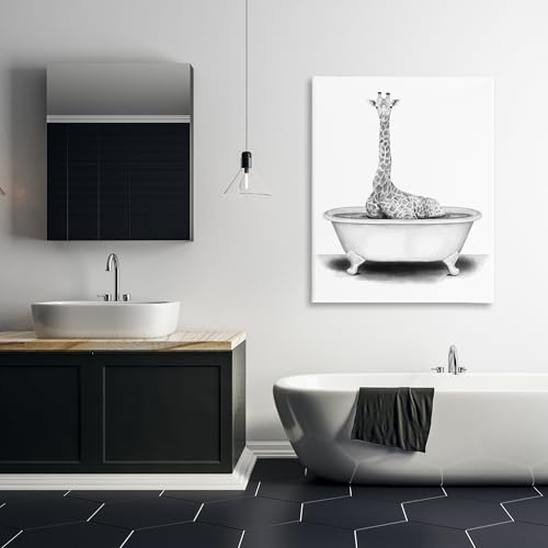 Image of Stupell Industries Funny Giraffe in Tub Bath, 36 x 48 Inch Canvas Wall Art