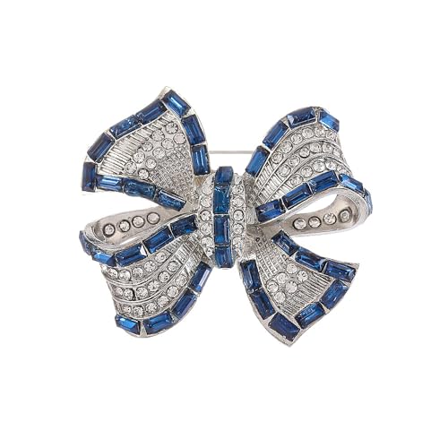 Image of Rhinestone Bow Collar Brooch For Women Dainty Crystal bow Brooch Pin Vintage Blue Sparkling lapel pin Unique Ribbon Bow brooch Badge Clothing Accessory Jewelry Gift
