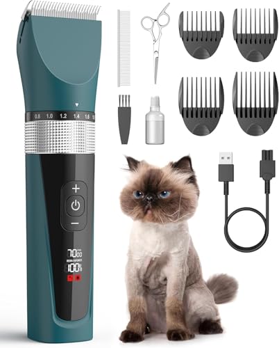 oneisall Cat Clippers for Matted Hair, 5-Speed Quiet Cat Grooming kit, Cordless Pet Shaver for Long...