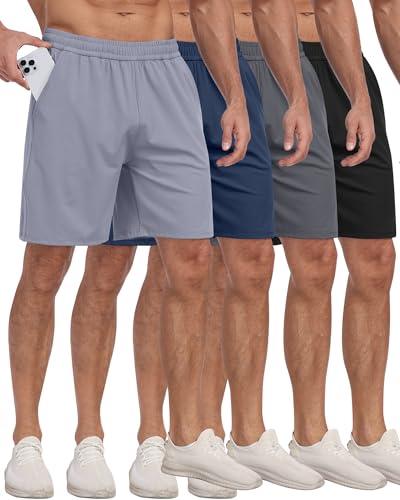 4 Pack Men's Athletic Gym Shorts with Pockets,Running Workout Basketball Hiking Shorts for Men