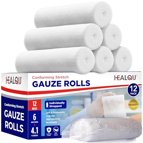 HEALQU Mullbinden – Hochwertige & gewebte Fixierbinden 12 Rollen (15 cm x 4 m) für Wundverbände & Wundversorgung - einzeln verpackt, extra weich & dehnbar | Erste-Hilfe Verbandsmaterial
