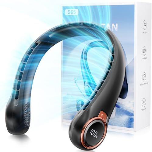 ZHZW Portable Neck Fan with 6000mAh USB - Rechargeable Battery, Ultra-Light Bladeless Neck Fan LED Display, 360° Cooling Wearable Fan, 3 Speeds (black)