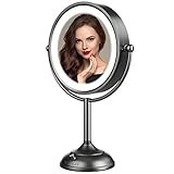 Professional 8.5' Lighted Makeup Mirror, 10X Magnifying Vanity Mirror with 32 LED Lights, Senior Satin Nickel Cosmetic Mirror,Brightness Adjustable(0-1100Lux) Desk Lamp Night Light Alternative