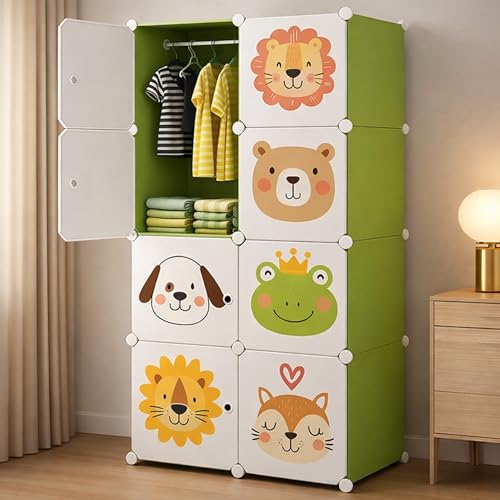Image of AYSIS ๐ ๐๐๐ฒ๐๐ซ Plastic Wardrobe for Kids Clothes | Foldable Almirah Clothes Storage Cabinet with 4 Doors | Space Saving Organizer for Clothes, Kitchen, Bedroom & Living Room - Green