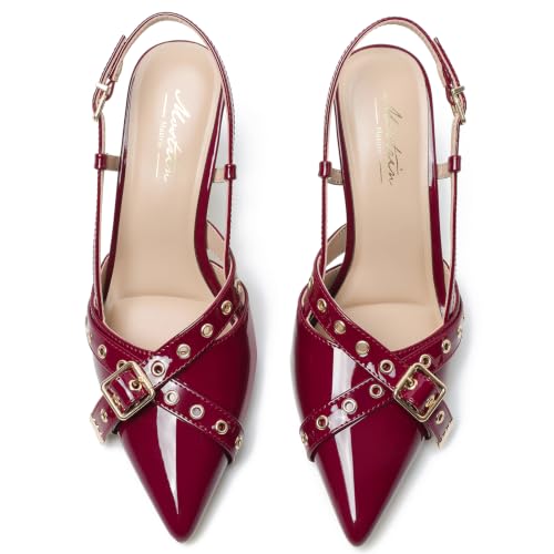 Image of Mostrin Kitten Heels for Women Pointed Closed Toe Heels Vintage Stiletto Dressy Pumps Shoes for Office Work Party