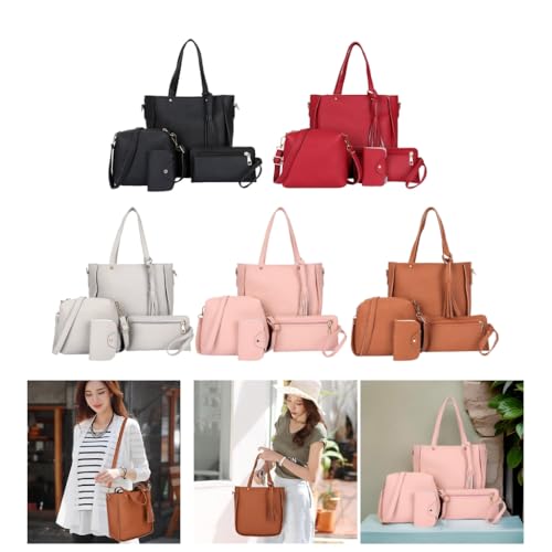 Elegant 4Pcs Women's PU Leather Shoulder Bag Set Crossbody Purse Shoulder Bag Card Holder Casual Handbag3