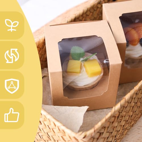 VGOODALL 20PCS Cupcake Boxes, 3.5\"x3.5\"x3.5\" Individual Cupcake Containers Pre-Assembled Containers with Window and Inserts for Wedding Baby Shower Birthday Party Supplies - Thumbnail 5