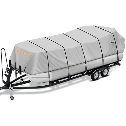 SILIVN Upgraded 1200D Durable Waterproof Pontoon Boat Cover, Heavy Duty All Weather Protection Windproof Ripstop Pontoon Boat Cover Fits 17-20ft Pontoon Boat Beam Width 102 inch(Gray) Cover