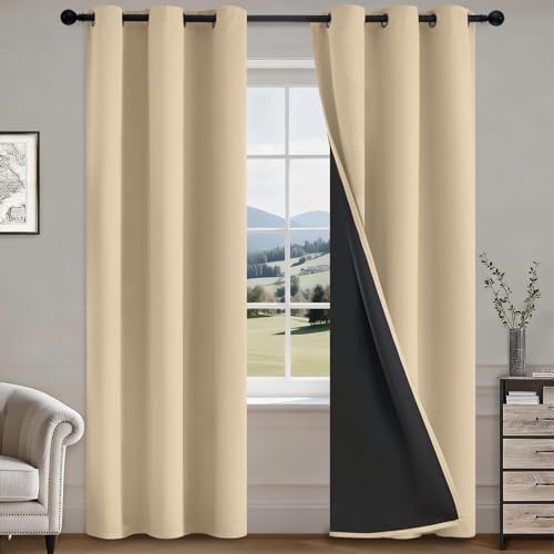 Image of COSVIYA 100% Beige Blackout Curtains for Living Room 84 Inches Length