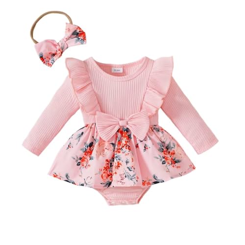 Baby Girl Clothes Fall Winter Outfit Long Sleeve Plaid Romper Dress Ruffles Jumpsuit with Bow Headband