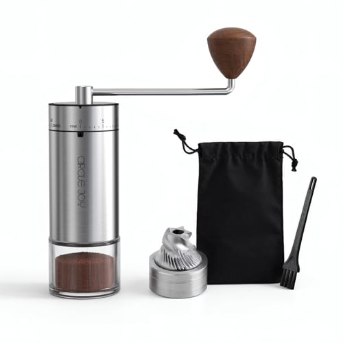 Image of CIRCLE JOY Manual Coffee Grinder with 40 External Adjustable Settings, Stainless Steel Burr Coffee Bean Grinder, Portable Hand Coffee Grinder for Home and Travel, Silver