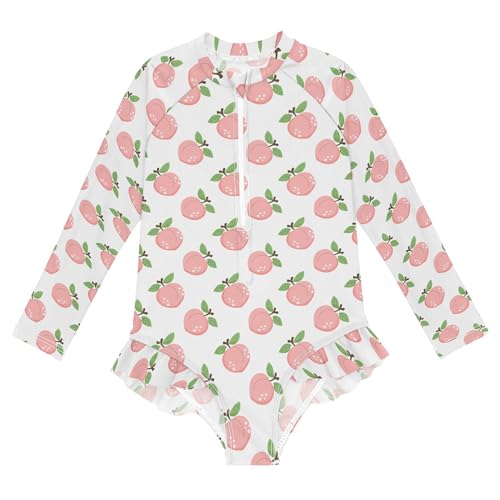 Pink Peach Fruit Girls Long Sleeve Rashguard Swimsuit UV Protection One-Piece Swimwear Bathing Suit B0405122 - Main Image