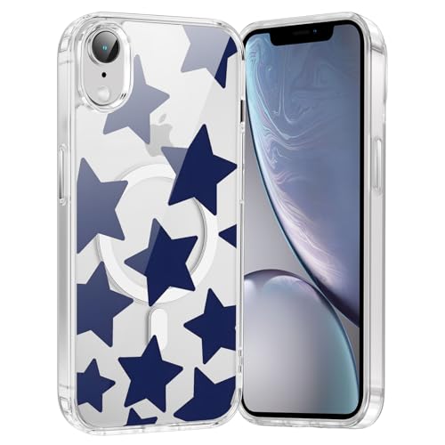 Saqmkil Funda Magnética para iPhone XR 6,1',Compatible con MagSafe, Transparente Aesthetic Dibujos Estrella Niñas Mujeres Carcasa, Suave Silicona TPU Bumper Case A Prueba Golpes Protectora Cover