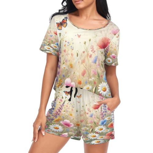 Pyjama 2 pièces femme fleurs papillons taille S pour des matins cocooning et relax