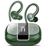 Bluetooth Kopfhörer Sport, Kopfhörer Kabellos Bluetooth 5.3 mit ENC Mikrofon,48Std Premium-Tiefbass Wireless Earbuds mit LED Anzeige, Leichtes Design,IPX7 Wasserdichte Ohrhörer with Earhook,Dunkelgrün