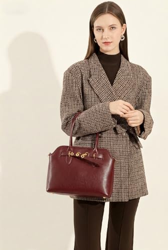 Image of Womens Leather Satchel Handbag, Top Handle Crossbody Purse | Genuine Leather, Structured Satchel, Small or Large, Top Handle, Crossbody Strap, Daily Carry, Work Travel