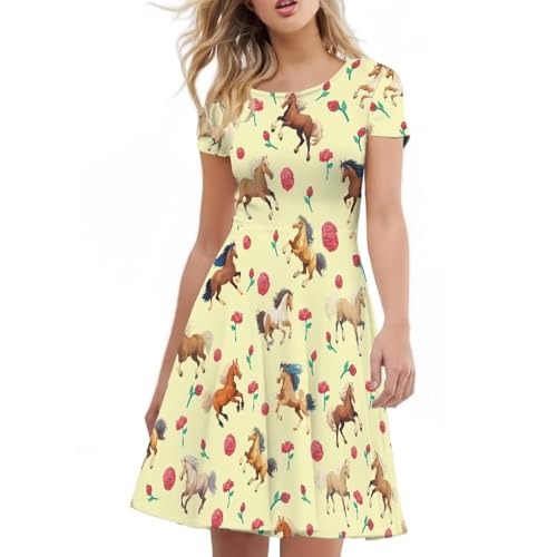 Image of AFPANQZ Womens Casual Summer Lightweight Vintage Dress Short Sleeve Midi Dress Knee-Long Luxury Formal Dress