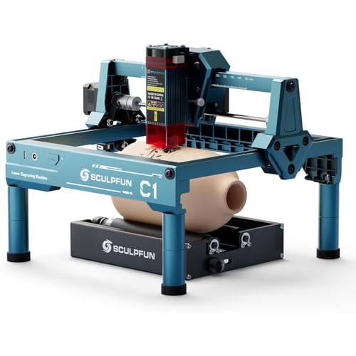 SCULPFUN C1 Mini Laser Engraver with SCULPFUN RA Mini Rotary Roller 3W Portable Engraving Machine 0.04mm Ultra-Fine Spot 150x130mm Engraving Area Works on Wood Leather Paper Slate
