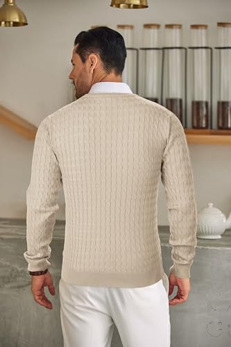 COOFANDY Men's Crewneck Cable Knit Sweaters Long Sleeve Lightweight Casual Twist Patterned Pullover Sweater3