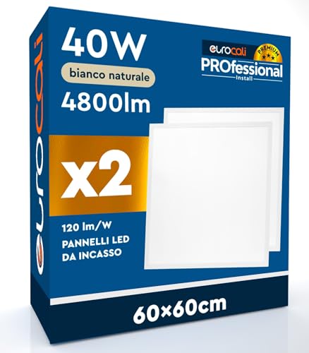 2 Pannelli LED 60x60 40W Quadrati da Incasso Chip CREE 4800 lumen Driver Starsense Garanzia 6 Anni - Luce Naturale 4000K - Plafoniera da Ufficio Alta Luminosità 120 lm/W da Soffitto e Controsoffitti
