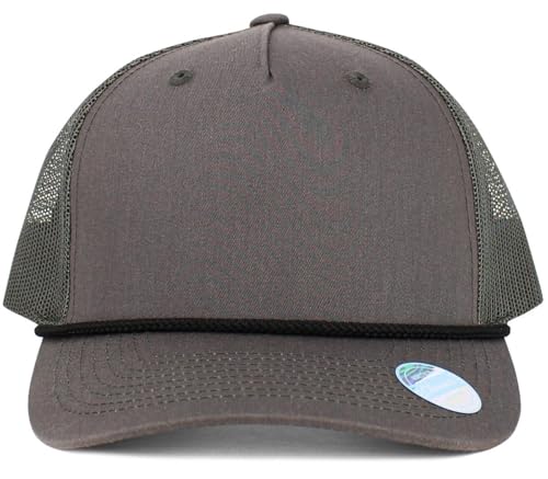 Image of KBE-5-ROPE DGY-BLK Classic 5 Panel Cotton Twill Mesh Trucker Cap Hat Adjustable Snapback Hat