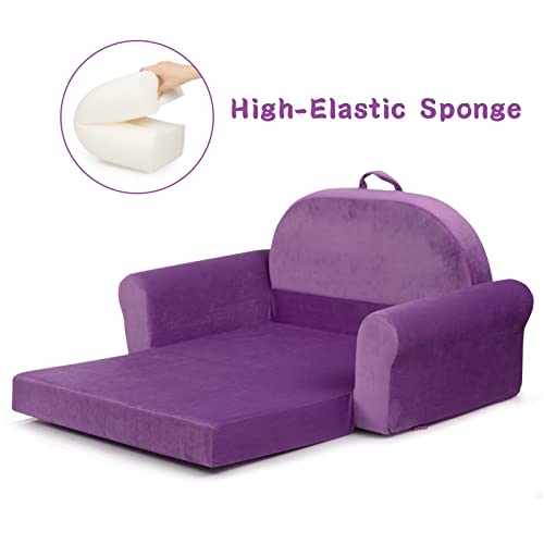 Skymove Pet Sofa Bed With Carrying Handle Side Pockets, 2-In-1 Flip Open Couch, Cat House Velvet Convertible Chair To Lounger Ultra-Soft Snuggle Foam For Indoor Kitten And Small Dog, Purple, 30 Inches #TOP2