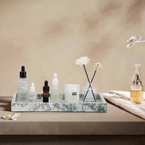 Image of Marble Bathroom Tray,Pure Natural Vanity Tray,Marble Tray for Kitchen Counter Non-Ceramic /Non-Resin,Stone Trays 12 x 8 inch Cyan Green