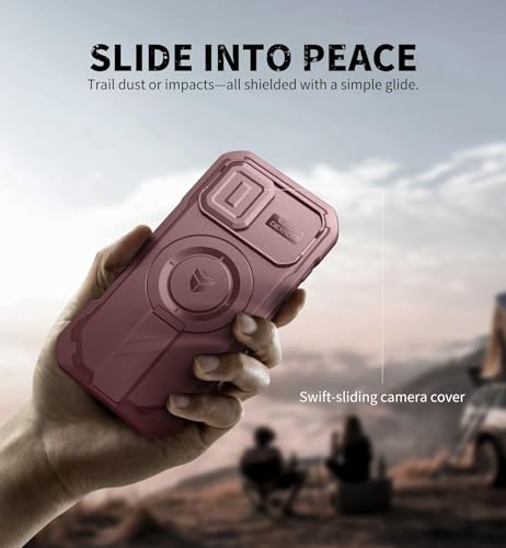 Image of Dexnor for iPhone 17 Case with Slide Camera Cover & Adjustable Kickstand & Built-in Screen Protector, Compatible Wireless Charging, Rugged Cases Heavy-Duty Magnetic Protective Cover, Maroon Red