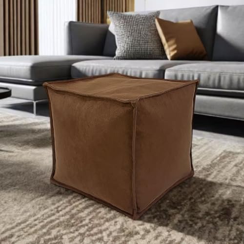 Louis Donné Unstuffed Ottoman Pouf Cover, Soft Handmade Pouf Ottoman Cover Foot Stool, 17.72" Square Small Bean Bag, Ottoman Foot Rest with Storage for Living Rooms Bedrooms, Brown (ONLY Cover) -  ST107-RCZ-02