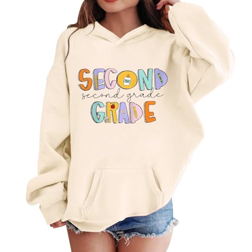 Girl's Cartoon Preppy Letter Graphic Long Sleeve Crewneck Sweatshirts Shoulder Pullover Tops Back to School T Shirt2