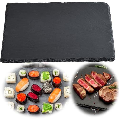 LS-LebenStil XXL Schieferplatte 40x30cm Schwarz - Naturschiefer-Platten - Rechteckig - Servierplatte Schieferteller Tischset Sushi Deko Tablett Tapas-Teller Schiefertafel Steinplatte Tafelplatte