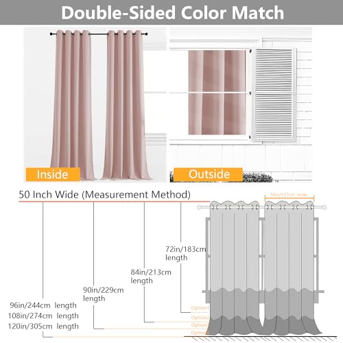Image of Simplebrand Blush Extra Long 10ft Curtains for Patio 120 Inches Long 2 Panels Set, Room Darkening Light Blocking Solid Thermal Insulated Energy Saving Grommet Noise Reducing Curtains, 50 Wx120 L