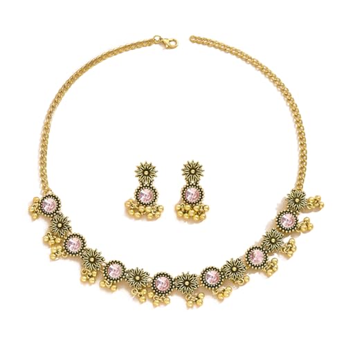 Conjunto de joias vintage margarida borla pendente bola contas cristal austríaco prata oxidado colar