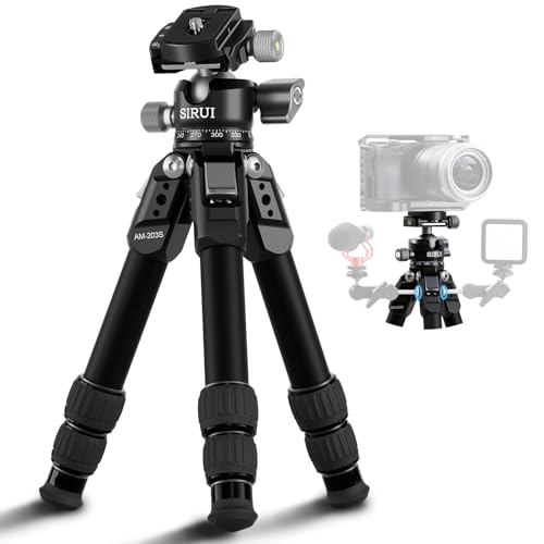 Image of SIRUI AM-203S+G0 Aluminum Mini Desktop Tripod, Low-Profile Ball Head | 1.9LB Lightweight, 33LB Load, 16.7 inch Height, DSLR, Mirrorless Camera, Phone, Vlogging, Tabletop Photography