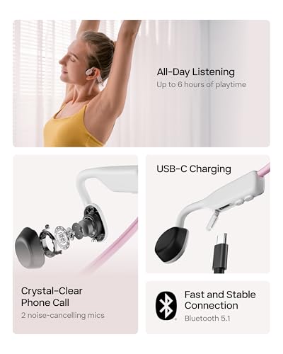 Image of SHOKZ OpenMove Bluetooth Wireless Headphones with Mic, Bone Conduction Wireless Headset with 6H Playtime, IP55 Waterproof Sports Headphones for Running, Workout, Yoga (Himalayan Pink)