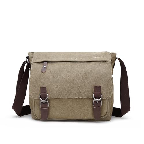 Sechunk Segeltuch Leder Herren Umhängetasche 13,3 Zoll Große Laptoptasche Vintage Canvas Messenger Bag Aktenktasche Schultertasche Bürotasche Kuriertasche Arbeitstasche