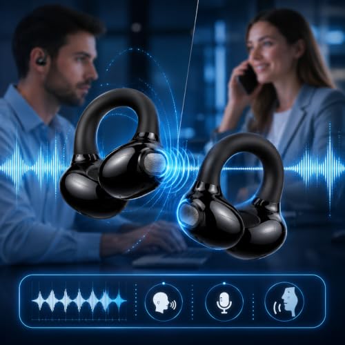 Image of ClipPro J18 Wireless Bluetooth Earbuds with Ear Hooks, 40 Hours Total Playtime, ENC Noise Reduction, HD Mic, Touch Control, Type-C Fast Charging, IPX5 Sweat Resistant Earphones (Black)