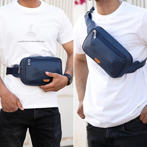 Image of Elmira Waist Bag for Men Women - Fanny Pack for Men Sling Bag for Men Chest Bag Crossbody Side Passport Travel Shoulder Small Waist Pouch for Mobile Cash (Navy Blue, WST-001B)