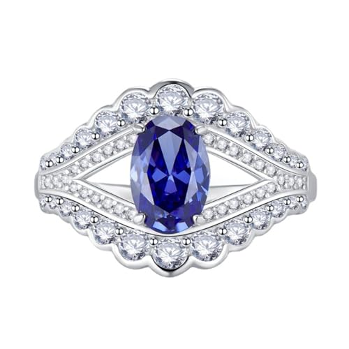 Bague pierre bleue 1,5 ct ovale allongée Argent S925 pour femme