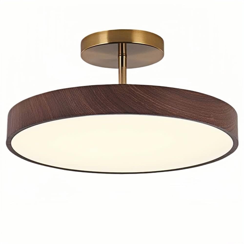 LUOYAOB Nordic Modern and Minimalism Round Iron Ceiling Lights Acrylic Shade Semi Flush Mount Ceiling Lamps Walnut Wood Grain Three-Color Mode Ceiling Light Fixture for Bedroom(50cm/19.6in)
