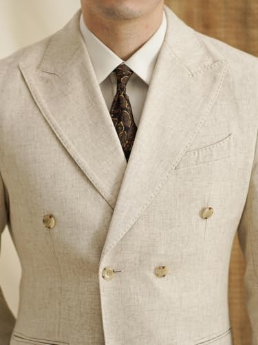 Men's Linen Blazer Slim Fit Double Breasted Suit Jacket Casual Sports Coat for Business Wedding Prom Formal Events Party3