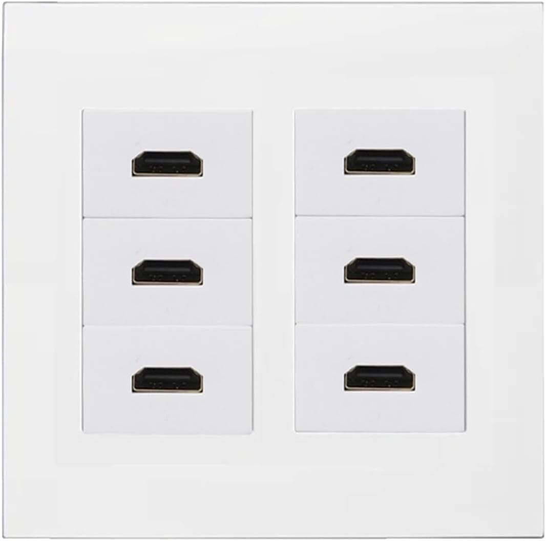6-Port HDMI 2.0 Wall Plate Six-Socket HDMI Patch Panel Connector Female to Female Plug(Rectangle)